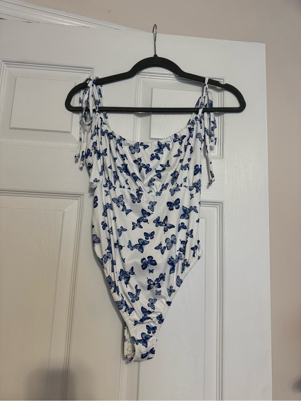 Boohoo White One-Piece with Blue Butterfly Print